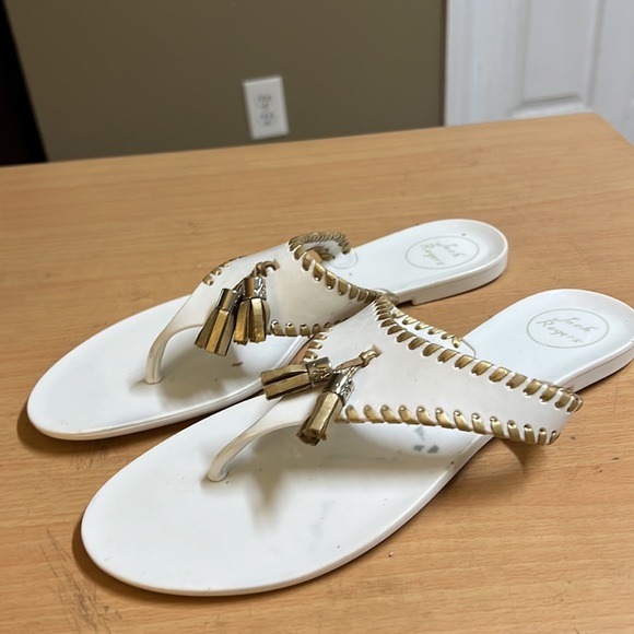 Jack Rogers white jelly flip-flop gold whip stitch 9 - Picture 14 of 15